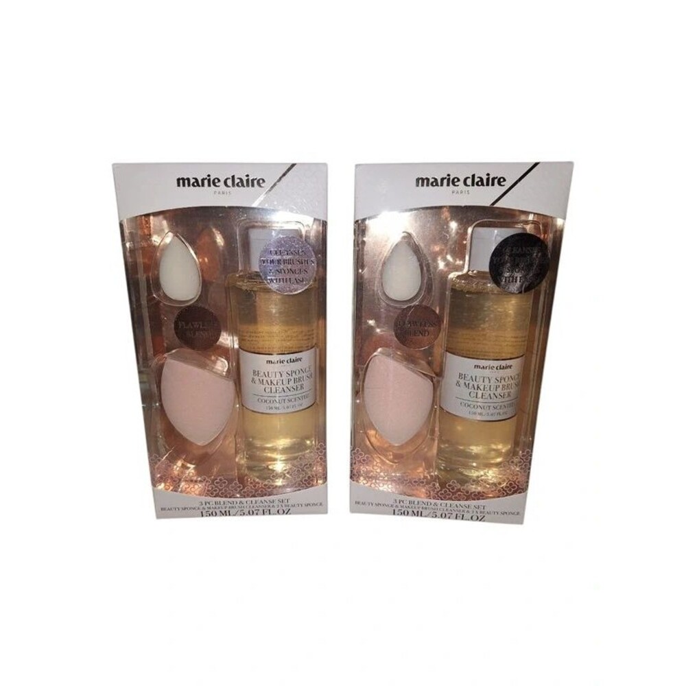 (2 Box Sets) marie claire Beauty Sponge & Makeup Brush Cleanser Set - Pink